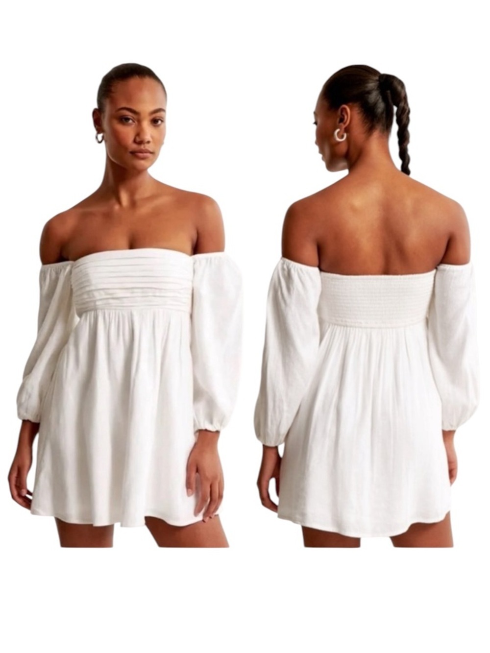 Abercrombie & Fitch Emerson white linen blend off the shoulder mini dress